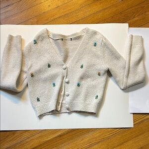 Embroidered Cream Cardigan Sweater